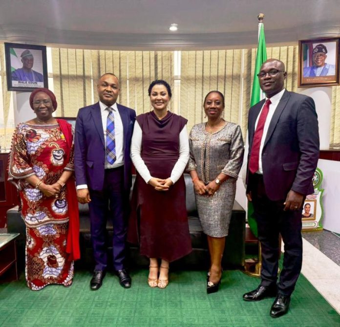 NCGC Initiative L - R: Permanent Secretary, Federal Ministry of Finance, Mrs Lydia Shehu Jafiya, Mr Bonaventure E. Okhaimo, Managing Director/Chief Executive Officer of the National Credit Guarantee Company Limited (NCGC), Dr. Doris Uzoka-Anite, Honourable Minister of State, Finance, Tinuola Aigwedo, Executive Director, Strategy and Operations NCGC, and Prof. Ezekiel Oseni, Executive Director, Risk Management, NCGC, in a group photograph shortly after the courtesy call on the Honourable Minister of State for Finance Dr Doris Uzoka-Anite today in her office in Abuja
