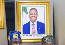 The Executive Director, Nigeria Integrated Water Resources Management Commission (NIWRMC) Dr. Abdulmumini Aminu Zaria (R) with Director General, National Space Research and Development Agency (NASRDA), DR. Mathew Olumide Adepoju (L) at NASRDA in Abuja