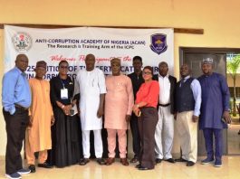 4th from L: RMAFC ACTU Chairman, Mr. Idris Y. Musa and other participants and resource persons at the Anti-Corruption Academy of Nigeria (ACAN) in Nasarawa State.