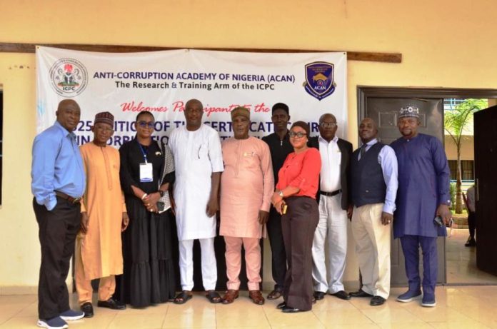 4th from L: RMAFC ACTU Chairman, Mr. Idris Y. Musa and other participants and resource persons at the Anti-Corruption Academy of Nigeria (ACAN) in Nasarawa State.