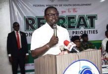 Honourable Minister of Youth Development, Comrade Ayodele Olawande, delivering his address at the Presidential Priorities and Deliverables Retreat in Abuja.