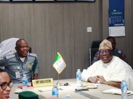 FCSC Chairman, Prof. Tunji Olaopa (Right) with the Controller General (CG) of the Nigeria Customs Service, Mr. Bashir Adewale Adeniyi MFR, during Olaopa's courtesy visit to the Controller General (CG) in Abuja.