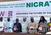 Launching of Report by The Honourable Coordinating Minister of Health & Social Welfare, Professor Muhammad Ali Pate CON; Fifth from Right: Represented by Dr. Salaudeen Jimoh mni, Director Hospital Services Department in the Ministry; 3rd from Right: Dr. Kehinde Ololade (Special Assistant to HMS) representing the Honourable Minister of State for Health & Social Welfare; Supported by other Government Officials and Stakeholders.