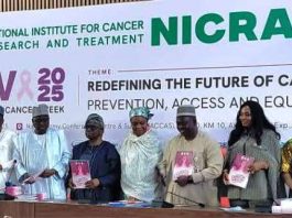 Launching of Report by The Honourable Coordinating Minister of Health & Social Welfare, Professor Muhammad Ali Pate CON; Fifth from Right: Represented by Dr. Salaudeen Jimoh mni, Director Hospital Services Department in the Ministry; 3rd from Right: Dr. Kehinde Ololade (Special Assistant to HMS) representing the Honourable Minister of State for Health & Social Welfare; Supported by other Government Officials and Stakeholders.