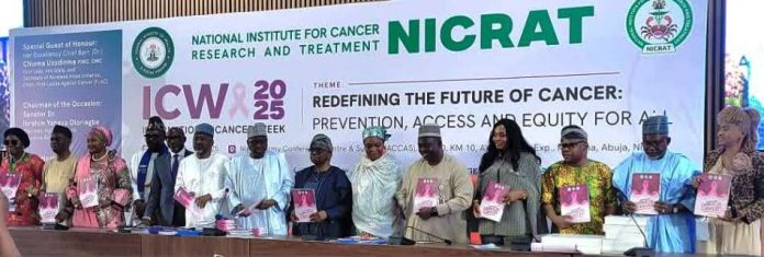 2025 International Cancer Week ICW Launching of Report by The Honourable Coordinating Minister of Health & Social Welfare, Professor Muhammad Ali Pate CON; Fifth from Right: Represented by Dr. Salaudeen Jimoh mni, Director Hospital Services Department in the Ministry; 3rd from Right: Dr. Kehinde Ololade (Special Assistant to HMS) representing the Honourable Minister of State for Health & Social Welfare; Supported by other Government Officials andĀ Stakeholders.