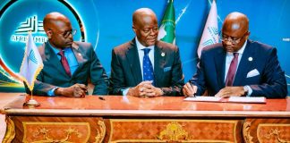 Director, Board Secretariat, Afreximbank- Gerald Chihota, Afreximbank President- Dr. George Elombi, Chairman of the AGM, Afreximbank and HMF/CME of Nigeria - Wale Edun