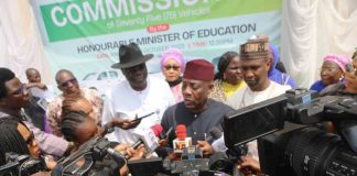 Honourable Minister of Education Addressing the Press During the Commissioning of Operational 75 Vehicles for the Ministry