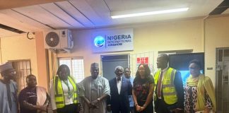 4th from left, PS.Ministry of Aviation and Aerospace Development, Dr.Ibrahim Abubakar Kana mni, 4th from right, Mr.Olufunsho Philips, Managing Director, Philips Consulting, 3rd from right, Brian Williams, MD/CEO Nigeria Air show
