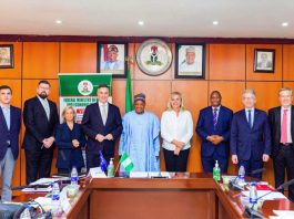 The Hon. Minister of Budget and Economic Planning Sen. Abubakar Atiku Bagudu CON in company of the Team lead of the EU Parliamentary Committee on Foreign Affairs Mr. David McAllister (left), and other members of his team during the courtesy visit to the Minister yesterday.