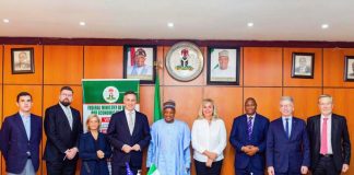 The Hon. Minister of Budget and Economic Planning Sen. Abubakar Atiku Bagudu CON in company of the Team lead of the EU Parliamentary Committee on Foreign Affairs Mr. David McAllister (left), and other members of his team during the courtesy visit to the Minister yesterday.
