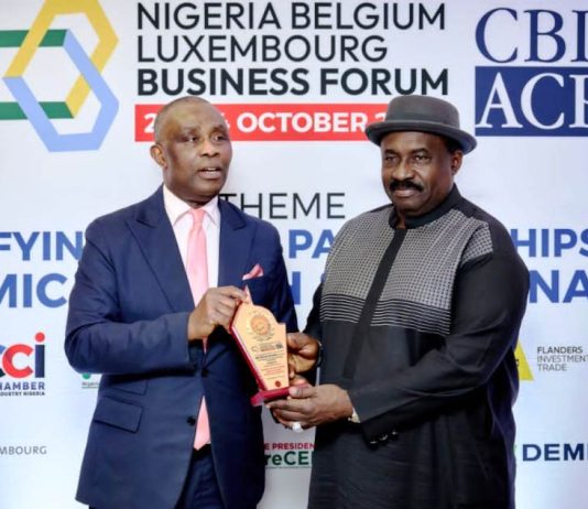 R-L DG . Nigeria Civil Aviation Authority (NCAA), Capt. Chris Najomo and Mr. Colins Nweke, Organizer, Nigeria Belgium Luxembourg Business Forum.