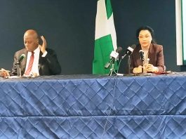 The Minister of State for Finance, Dr. Doris Uzoka-Anite and the Gov of the CBN, Mr. Olayemi Cardoso, during the Nigerian delegation press briefing at the 2025 Annual Meetings of the IMF and World Bank in Washington DC