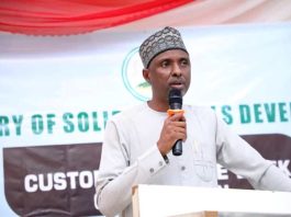 The Permanent Secretary of Solid Minerals Development Engr Faruk Yusuf Yabo FNSE, delivering his Keynote address during the 2025 Customers Week.