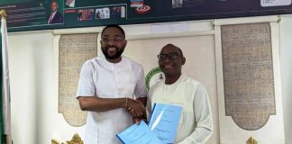 Director-General, Bureau of Public Procurement (BPP), Dr. Adebowale A. Adedokun, FCIPS, ACFE, right, and the Registrar/Chief Executive Officer of the Equipment Leasing Regulation Authority (ELRA), Donald Wokoma, exchanging pleasantries after signing of Memorandum of Understanding at BPP office in Abuja