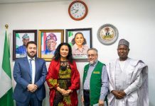 Nigeria Takes A Giant Leap Towards Development As FG, King Salman Foundation Link Partnership L-R 1. Mr Imtiaz Alam 2. Dr Doris Uzoka-Anite, Honourable Minister of State for Finance 3. Dr. Ali Alghamdi, leader of the delegation, Salman Foundation, and 4. Alhaji Umar Ibrahim, in a group photograph shortly after the meeting with the Honourable Minister of State for Finance Dr Doris Uzoka-Anite in her office in Abuja, today