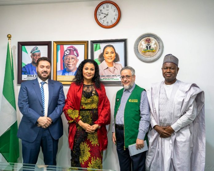 L-R 1. Mr Imtiaz Alam 2. Dr Doris Uzoka-Anite, Honourable Minister of State for Finance 3. Dr. Ali Alghamdi, leader of the delegation, Salman Foundation, and 4. Alhaji Umar Ibrahim, in a group photograph shortly after the meeting with the Honourable Minister of State for Finance Dr Doris Uzoka-Anite in her office in Abuja, today