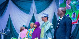 3rd left representative of the Minister of Environment, Mrs. Aneke Agnes Nkechi, Director Planning Research and Statistics, 4th Mrs Amina Muhammed, NAGGW Bord Member, 5th Director General/Chief Executive Officer National Agency for the Great Green Wall, Saleh Abubakar MFR, 6th Dr.Thiam Sakhoudia Focal point Green Women Pan-African Great Green Wall