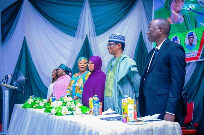 3rd left representative of the Minister of Environment, Mrs. Aneke Agnes Nkechi, Director Planning Research and Statistics, 4th Mrs Amina Muhammed, NAGGW Bord Member, 5th Director General/Chief Executive Officer National Agency for the Great Green Wall, Saleh Abubakar MFR, 6th Dr.Thiam Sakhoudia Focal point Green Women Pan-African Great Green Wall