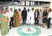 The Honourable Minister of Youth Development, Comrade Ayodele Olawande (middle), flanked by Management Staff of the Ministry, CEO of House of Destiny Global Limited and the National Commercial Tricycle and Motorcycle Owners and Riders Association of Nigeria (NATOMORAS), during the signing of a tripartite agreement aimed at empowering Nigerian youth, held in Abuja.