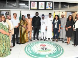 The Honourable Minister of Youth Development, Comrade Ayodele Olawande (middle), flanked by Management Staff of the Ministry, CEO of House of Destiny Global Limited and the National Commercial Tricycle and Motorcycle Owners and Riders Association of Nigeria (NATOMORAS), during the signing of a tripartite agreement aimed at empowering Nigerian youth, held in Abuja.