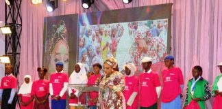 The Honourable Minister of Women's Affairs and Social Development, Imaan Suleiman brahim fsi, presents her keynote Address to flag - off the 2025 International Day of the Girl-Child Celebration at the Dr. Maryam Babangida National Centre for Women Development, Abuja
