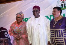 L-R The Honourable Minister of Women Affairs and Social Development, Imaan Suleiman brahim fsi, (Right), Honourable Minister of Health Prof. Mohammed Ali Pate (Middle), Dr.(Mrs.) Ajoritsedere Awoshika OON, MFR, mni.(Left) during a Presidential High-Level Advisory Council (P-HLAC) on the Support of Women and Girls in Nigeria at the Transcorp Hilton, Abuja.