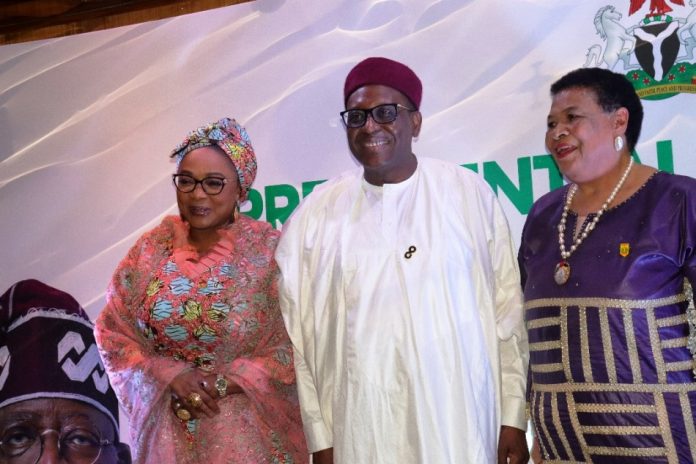 Imaan Suleiman brahim with Prof. Mohammed Ali Pate and Ajoritsedere Awoshika L-R The Honourable Minister of Women Affairs and Social Development, Imaan Suleiman brahim fsi, (Right), Honourable Minister of Health Prof. Mohammed Ali Pate (Middle), Dr.(Mrs.) Ajoritsedere Awoshika OON, MFR, mni.(Left) during a Presidential High-Level Advisory Council (P-HLAC) on the Support of Women and Girls in Nigeria at the Transcorp Hilton, Abuja.