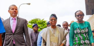 L-R: Secretary-General of the International Maritime Organization (IMO), Arsenio Domínguez; Minister of Marine and Blue Economy, Adegboyega Oyetola and Deputy Vice Chancellor (Academics and Research), University of Lagos, when the IMO Secretary-General visited the Institute of Maritime Studies at the university as part of his visit to Nigeria, on Friday.