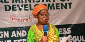 Representative of the Honourable Minister of Youth Development and Director, Youth Migration and Climate Change Action, Mrs. Leleh Grace, giving her remarks at the event.