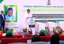 The Honourable Coordinating Minister for Health & Social Welfare Prof. Muhammad Ali Pate CON delivering his pungent special remarks during the Nursing Summit & Roll Out of the The Nigeria Strategic Directions for Nursing and Midwifery (NSDNM) 2025–2030: @ The NAF Centre Abuja.
