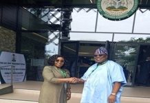 Hon. Chairman, Federal Civil Service Commission (FCSC), Prof. Tunji Olaopa (right) with the Head of the Civil Service of the Federation (HCSF), Mrs. Didi Esther Walson-Jack at the maiden one-day joint retreat at the Office of the National Security Adviser Complex, Abuja.