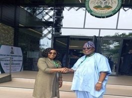 Hon. Chairman, Federal Civil Service Commission (FCSC), Prof. Tunji Olaopa (right) with the Head of the Civil Service of the Federation (HCSF), Mrs. Didi Esther Walson-Jack at the maiden one-day joint retreat at the Office of the National Security Adviser Complex, Abuja.