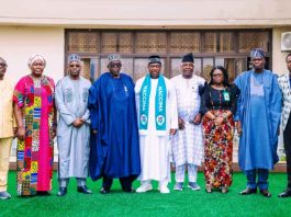 Secretary to the Government of the Federation, Sen. George Akume, fnim, CON, receives in audience a delegation of the Nigerian Association of Chambers of Commerce, Industry, Mines and Agriculture (NACCIMA), and the Organised Private Sector of Nigeria(OPSN) led by its President and Chairman, Engr. Jani Ibrahim, PhD, on Thursday, 16th October, 2025 in Abuja.