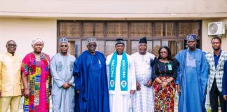 Secretary to the Government of the Federation, Sen. George Akume, fnim, CON, receives in audience a delegation of the Nigerian Association of Chambers of Commerce, Industry, Mines and Agriculture (NACCIMA), and the Organised Private Sector of Nigeria(OPSN) led by its President and Chairman, Engr. Jani Ibrahim, PhD, on Thursday, 16th October, 2025 in Abuja.