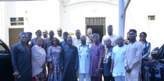 The Minister's representative, Director, Federal Department of Fishery and Aquaculture, Federal Ministry of Marine & Blue Economy (FMMBE), Wellington Omoragbon (6th l, front row), Head, Maritime Services Department, (FMMBE) Olusanya Immanuel (4th r, front row), Deputy Director, Public Private Partnership, FMMBE, Bernard Aleato and Director, Inland Transport Service, Nigerian Shippers' Council, Ahmadu Garta (3rd r, front row) with other Stakeholders.