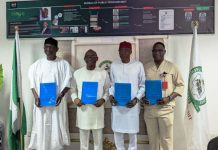 BPP, CIFCFIN Partner To Promote Integrity, Transparency In Public Procurement Director-General, Bureau of Public Procurement (BPP), Dr. Adebowale A. Adedokun, FCIPS, ACFE, second left, the President, Chartered Institute of Forensics and Certified Fraud Investigators of Nigeria (CIFCFIN), Dr. Yerima Iliyasu Gashinbaki, second right, Director of Civil Infrastructure Departure (CID), BPP, first left, Engr. Nasir Bello, and the Director of Compliance, Certification and Monitoring (CCM) BPP, Engr. Isaiah Yesufu, after signing of Memorandum of Understanding at BPP’s office in Abuja