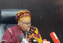 The Honourable Coordinating Minister of Health and Social Welfare Prof. Muhammad Ali Pate, ably represented by the Director Human Resource Department in the Ministry, Tetshoma Dafeta; delivering the keynote address during the Briefing.