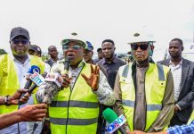 FROM L-R: Director Highways bridges Road & Design, Engr. Obiagu Clement, The Hon. Minister of Works, Engr/Sen. David, The Honourable Minister of State for works, Bello M. Goronyo Eqs. inspect the rehabilitation of Abuja-Keffi Road today Saturday 11-10-2025