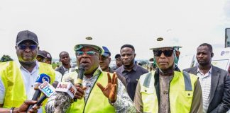 FROM L-R: Director Highways bridges Road & Design, Engr. Obiagu Clement, The Hon. Minister of Works, Engr/Sen. David, The Honourable Minister of State for works, Bello M. Goronyo Eqs. inspect the rehabilitation of Abuja-Keffi Road today Saturday 11-10-2025