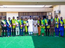 Secretary to the Government of the Federation, Sen. George Akume, fnim, CON, receives in audience, a delegation of the President's National Youth Service Corps (NYSC) Honour Award from Benue State led by its leader, Simeon Aer, on Monday, 13th October, 2025 in Abuja.