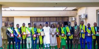 Secretary to the Government of the Federation, Sen. George Akume, fnim, CON, receives in audience, a delegation of the President's National Youth Service Corps (NYSC) Honour Award from Benue State led by its leader, Simeon Aer, on Monday, 13th October, 2025 in Abuja.