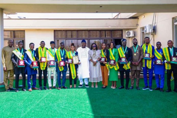 Youths On Voter Registration Secretary to the Government of the Federation, Sen. George Akume, fnim, CON, receives in audience, a delegation of the President's National Youth Service Corps (NYSC) Honour Award from Benue State led by its leader, Simeon Aer, on Monday, 13th October, 2025 in Abuja.