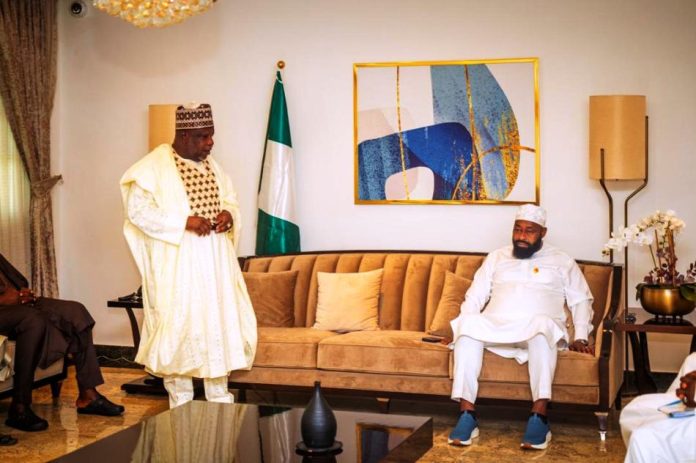 courtesy call at Government House, Mina, Niger State NC/CEO AUDA NEPAD Nigeria Hon Jabiru Salisu Abdullahi (left) addressing the Executive Governor of Niger State, His Excellency, Muhammad Umar Bago during the courtesy call at Government House, Mina, Niger State (right)