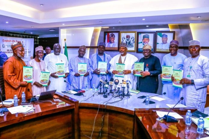 presentation of Agricultural Performance Survey The Minister of Agriculture and Food Security, Sen Abubakar Kyari (C), and other stakeholders during the presentation of Agricultural Performance Survey in Abuja.