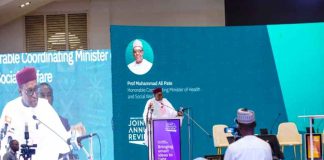 The Honourable Coordinating Minister for Health & Social Welfare Prof. Muhammad Ali Pate CON, delivering his keynote address during the conference.