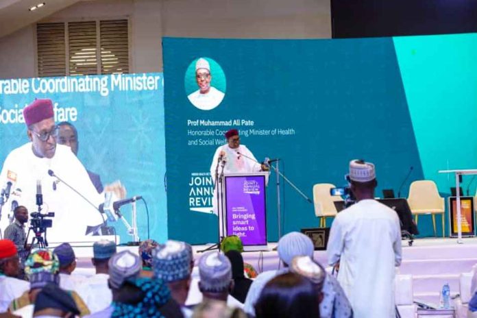 2025 NHSW-JAR The Honourable Coordinating Minister for Health & Social Welfare Prof. Muhammad Ali Pate CON, delivering his keynote address during the conference.