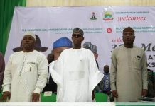 Oyebanji Declares Open 30th National Council On Works L-R, The Permanent Secretary, Federal Ministry of Works, Engr. Olufunso O. Adebiyi, the Hon. Minister of State for Works, Bello Mohammad Goronyo Esq and the Governor of Ekiti State, H.E. Biodun Abayomi Oyebanji during the Council Meeting of the Hon. Minister and Hon . Commissioners in Ado-Ekiti, Ekiti State.