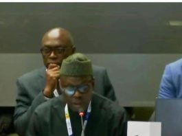The Honourable Minister of State for Health and Social Welfare Dr. Iziaq Adekunle Salako delivering Nigeria's High-level statement at the Eleventh Session of WHO Conference of Parties ( COP11) in Geneva.