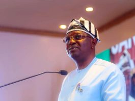 The Honourable Minister of Water Resources and Sanitation, Engr. Prof. Joseph Terlumun Utsev, FNSE, delivering his welcome remarks during the opening ceremony of the maiden National Sanitation Conference in Abuja today.