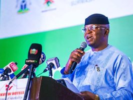 The Honourable Minister of Water Resources and Sanitation, Engr. Prof. Joseph Terlumun Utsev, FNSE, delivering his welcome remarks at the 6th Anniversary of the Clean Nigeria:Use the Toilet Campaign and the 2025 World Toilet Day Commemoration held in Abuja today.